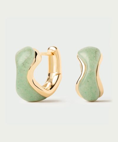 PDPaola Green Aventurine Musa Hoop Earrings