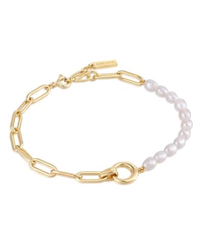 Ania Haie Gold Pearl Chunky Link Chain Bracelet