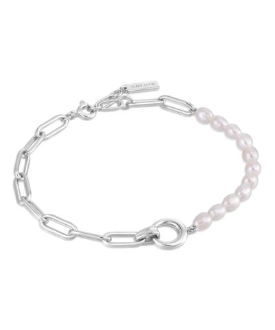 Ania Haie Silver Pearl Chunky Link Chain Bracelet