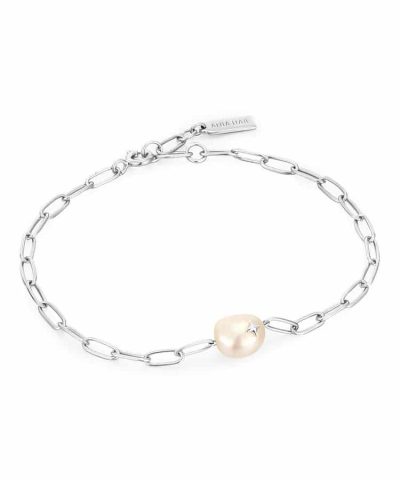 Ania Haie Silver Pearl Sparkle Chunky Chain Bracelet