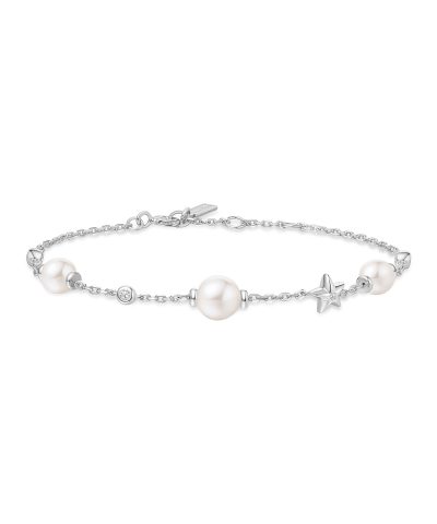Ania Haie Silver Pearl and Star Station Bracelet
