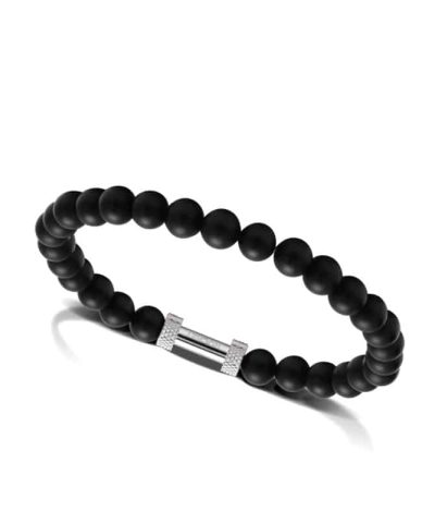 Zen bracelet with 6mm beads in black agate and knurled steel