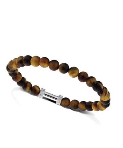 Zen bracelet with 6mm beads in tiger's eyes quartz and knurled steel