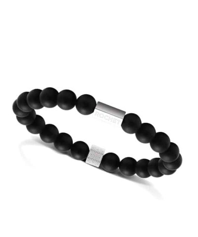 Zen bracelet with 8mm beads in black agate and knurled steel