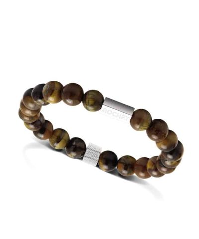 Zen bracelet with 8mm beads in tiger's eyes quartz and knurled steel