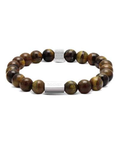 Alternative view of Zen bracelet with 8mm beads in tiger's eyes quartz and knurled steel
