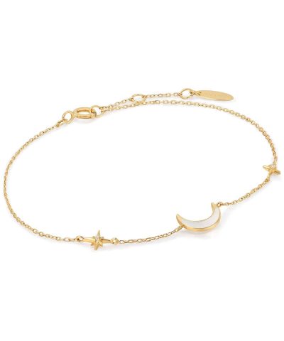 Ania Haie 14kt Gold Diamond and Mother Of Pearl Moon Bracelet