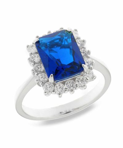 Charlotte Strømmen Jewellery lux blue grande ring 925s+safirblås og klare zirkoner