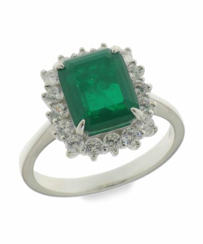 Charlotte Strømmen Jewellery lux grande ring 925s+smaragdgrønn og klare zirkoner