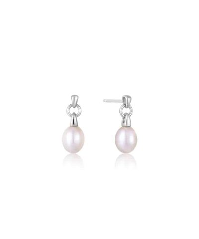 Ania Haie Silver Pearl Drop Stud Earrings