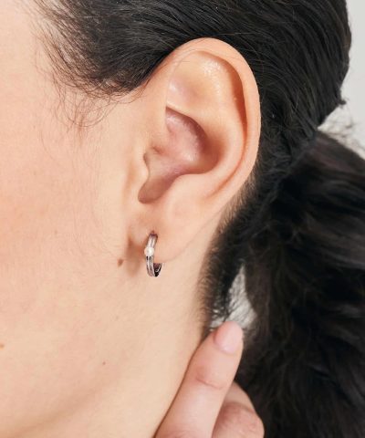 Alternative view of Ania Haie Silver Pearl Cabochon Huggie Hoop Earrings