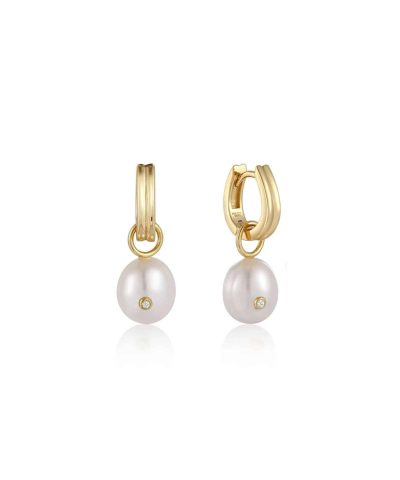 Ania Haie Gold Pearl Drop Sparkle Huggie Hoop Earrings