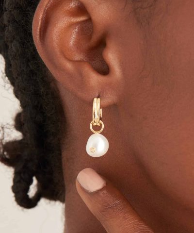 Alternative view of Ania Haie Gold Pearl Drop Sparkle Huggie Hoop Earrings