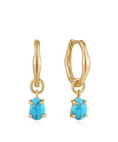 Ania Haie Gold Turquoise Drop Wave Huggie Hoop Earrings