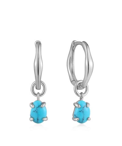 Ania Haie Silver Turquoise Drop Wave Huggie Hoop Earrings