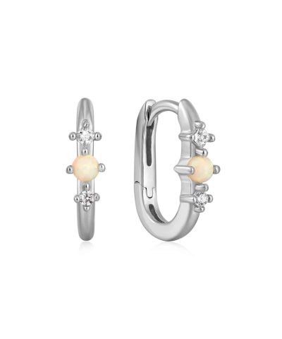 Ania Haie Silver Kyoto Opal Oval Huggie Hoop Earrings