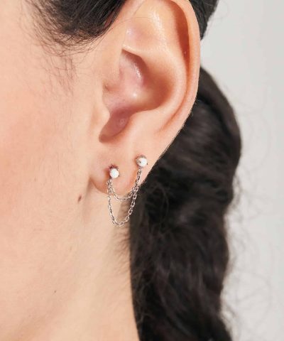 Alternative view of Ania Haie Silver Kyoto Opal Drop Chain Barbell Single Earring