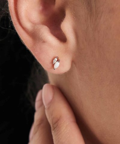 Alternative view of Ania Haie Silver Kyoto Opal and Sparkle Marquise Barbell Single Earring