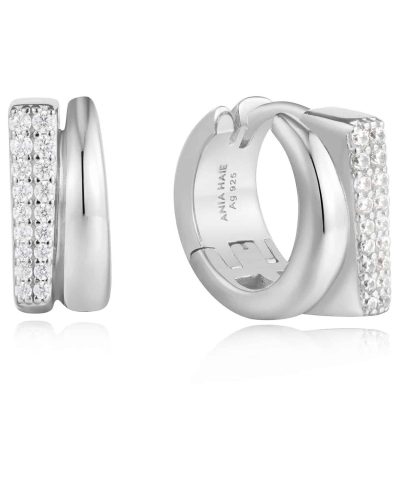 Ania Haie Silver Pavé Double Huggie Hoop Earrings