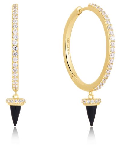 Ania Haie Gold Black Agate Drop Hoop Earrings