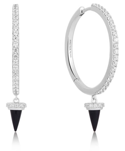Ania Haie Silver Black Agate Drop Hoop Earrings
