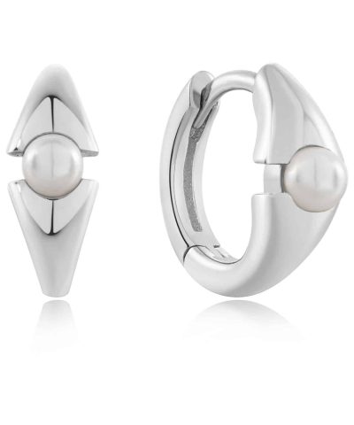 Ania Haie Silver Pearl Geometric Huggie Hoop Earrings