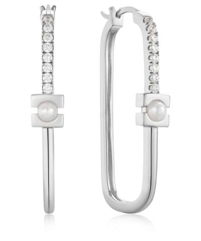 Ania Haie Silver Pearl Modernist Oval Hoop Earrings