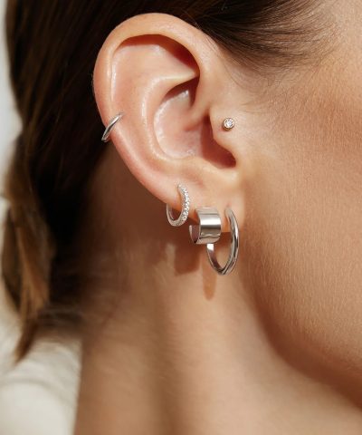 Alternative view of Ania Haie Silver Tube Medium Hoop Earrings