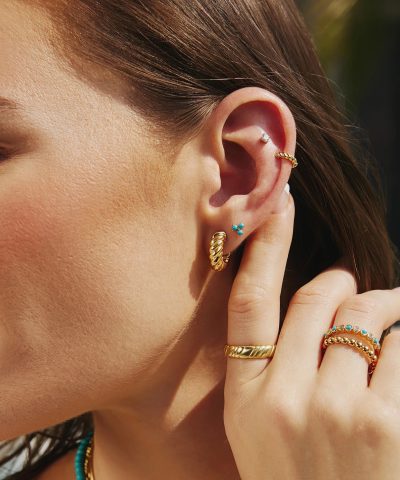 Alternative view of Ania Haie Gold Lab Created Turquoise Lotus Earrings