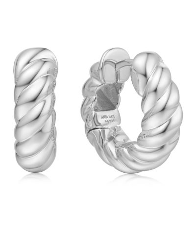 Ania Haie Silver Bold Texture Medium Hoop Earrings