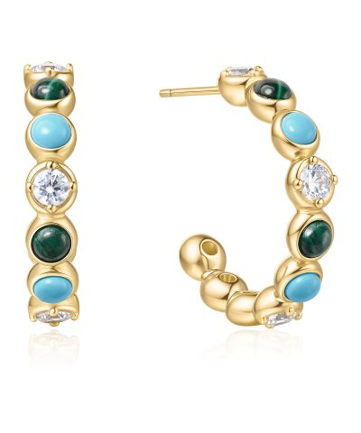 Ania Haie Gold Malachite and Turquoise Large Hoop Earrings