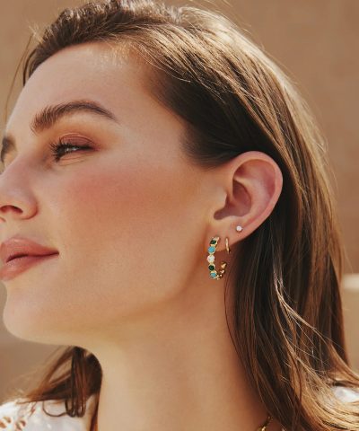 Alternative view of Ania Haie Gold Malachite and Turquoise Large Hoop Earrings