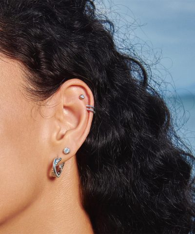 Alternative view of Ania Haie Silver Entwined Dual Huggie Hoop Earrings