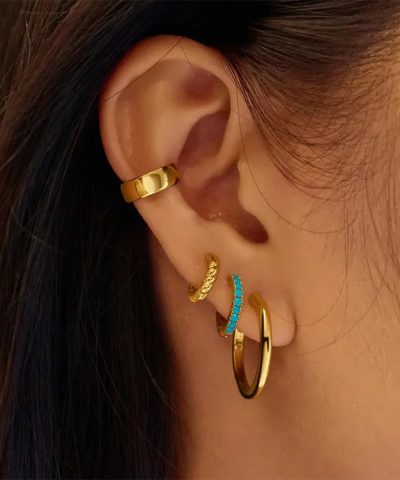 Alternative view of Ania Haie Gold Aqua Blue Row Huggie Hoop Earrings