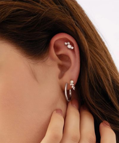 Alternative view of Ania Haie Silver Shell Pearl Cluster Huggie Hoop Earrings