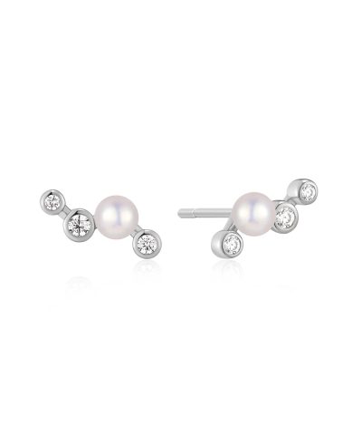 Ania Haie Silver Zig-Zag Shell Pearl Stud Earrings