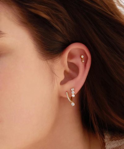 Alternative view of Ania Haie Gold Trio Sparkle Huggie Hoop Earrings