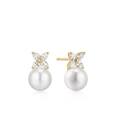 Ania Haie Gold Shell Pearl & Lucky Clover Stud Earrings