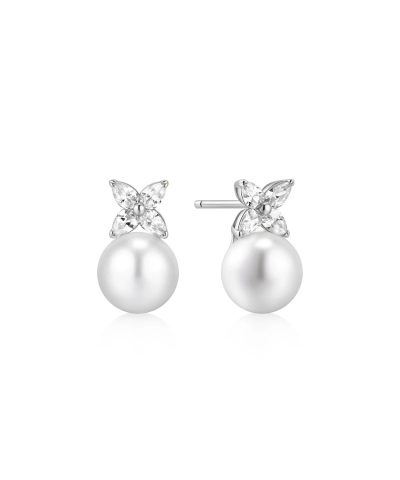 Ania Haie Silver Shell Pearl & Lucky Clover Stud Earrings