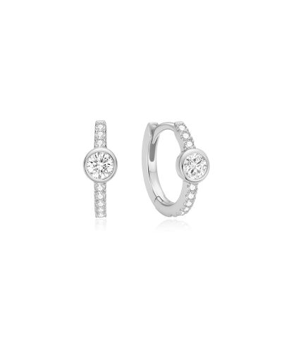 Ania Haie Silver Pavé Row & Bezel-Set Huggie Hoop Earrings
