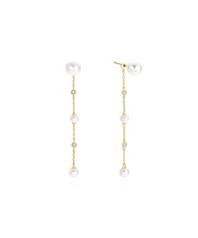 Ania Haie Gold Cascade Shell Pearl Station Drop Stud Earrings