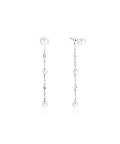 Ania Haie Silver Cascade Shell Pearl Station Drop Stud Earrings