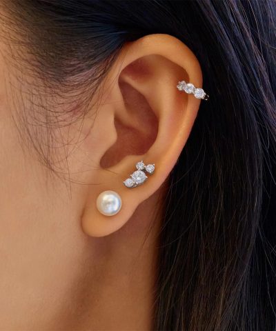 Alternative view of Ania Haie Silver Cascade Shell Pearl Station Drop Stud Earrings