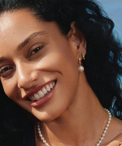 Alternative view of Ania Haie Gold Shell Pearl Dangling Twisted Huggie Hoop Earrings