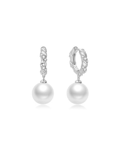 Ania Haie Silver Shell Pearl Dangling Twisted Huggie Hoop Earrings