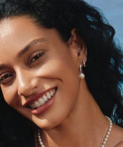 Alternative view of Ania Haie Silver Shell Pearl Dangling Twisted Huggie Hoop Earrings