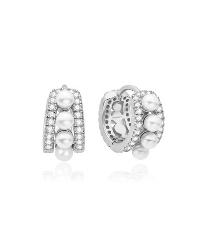 Ania Haie Silver Sparkling Shell Pearl Row Huggie Hoop Earrings