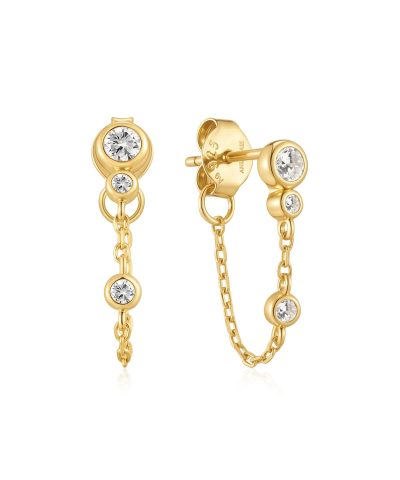 Ania Haie Gold Bezel-Set Drop Chain Stud Earrings