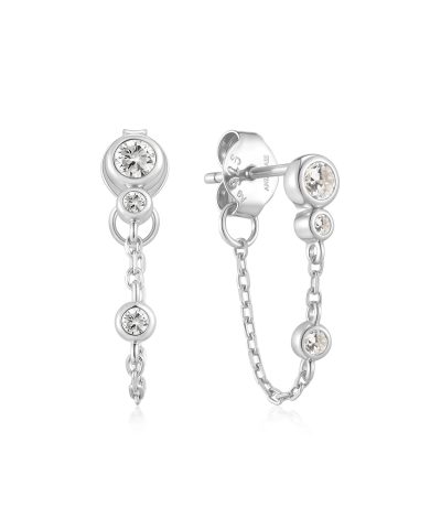 Ania Haie Silver Bezel-Set Drop Chain Stud Earrings