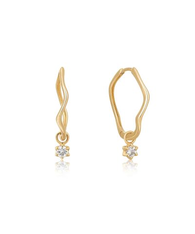 Ania Haie 14kt Gold White Sapphire Drop Mini Wave Hoop Earrings